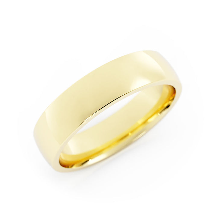 18K Yellow Gold High Polish Light Domed 5mm Wedding Band