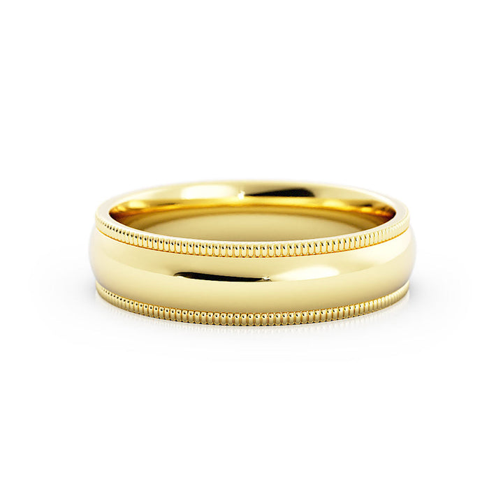 18K Yellow Gold High Polish Milgrain 5mm Wedding Band