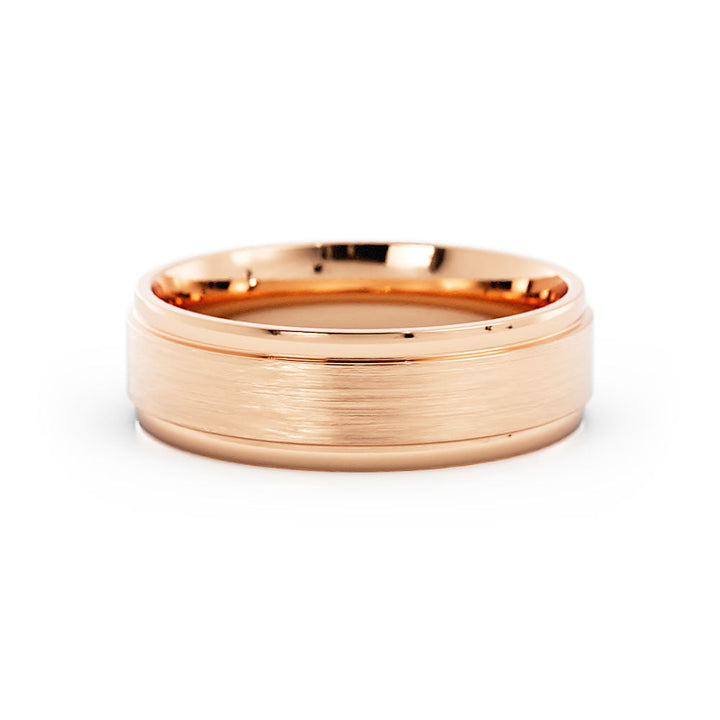 18K Rose Gold Satin Step-Down Edge 6mm Wedding Band