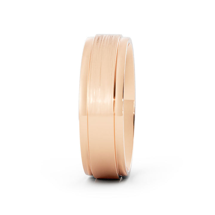 18K Rose Gold Satin Step-Down Edge 6mm Wedding Band