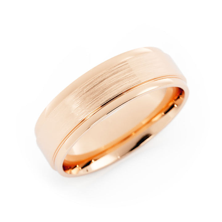 18K Rose Gold Satin Step-Down Edge 6mm Wedding Band