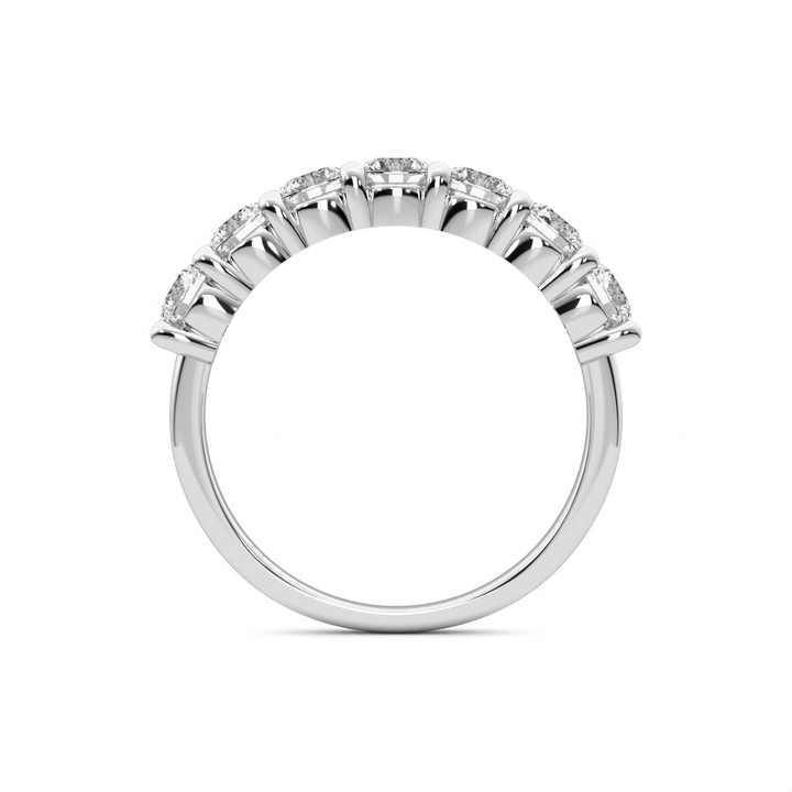 18K White Gold 7 Stone Quarter Shank Lab Grown Diamond Wedding Band