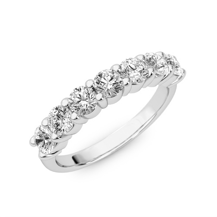 18K White Gold 7 Stone Quarter Shank Lab Grown Diamond Wedding Band