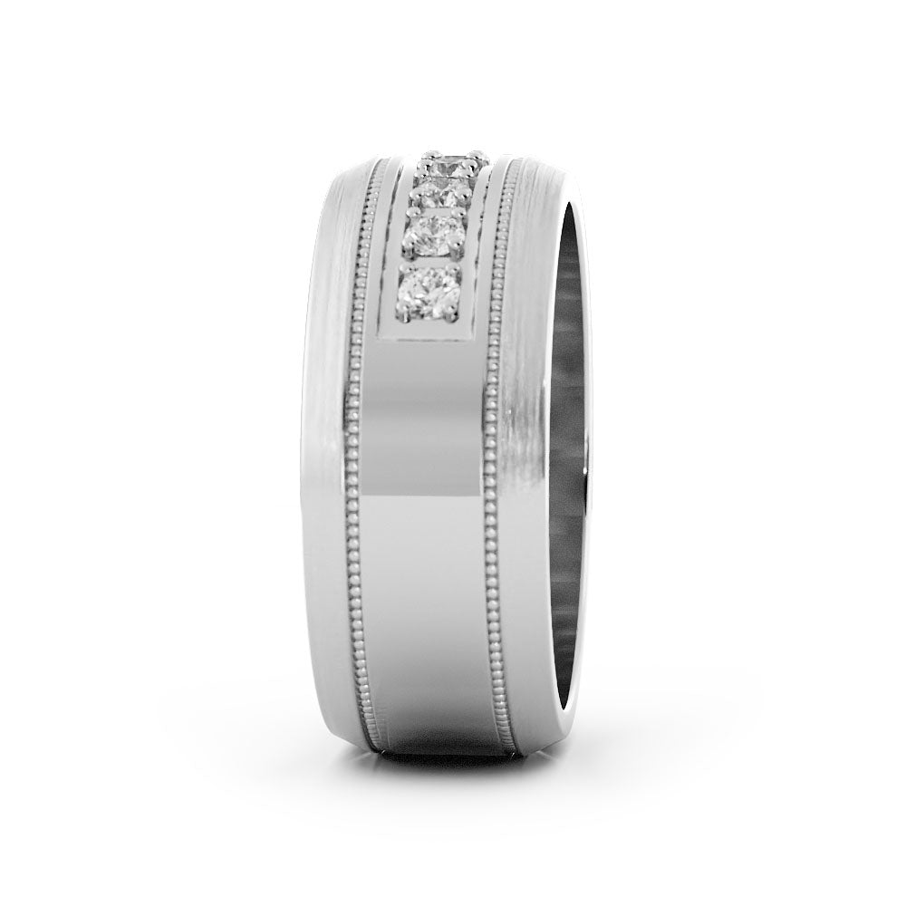 18K White Gold Round Lab Grown Diamond with Milgrain Wedding Band