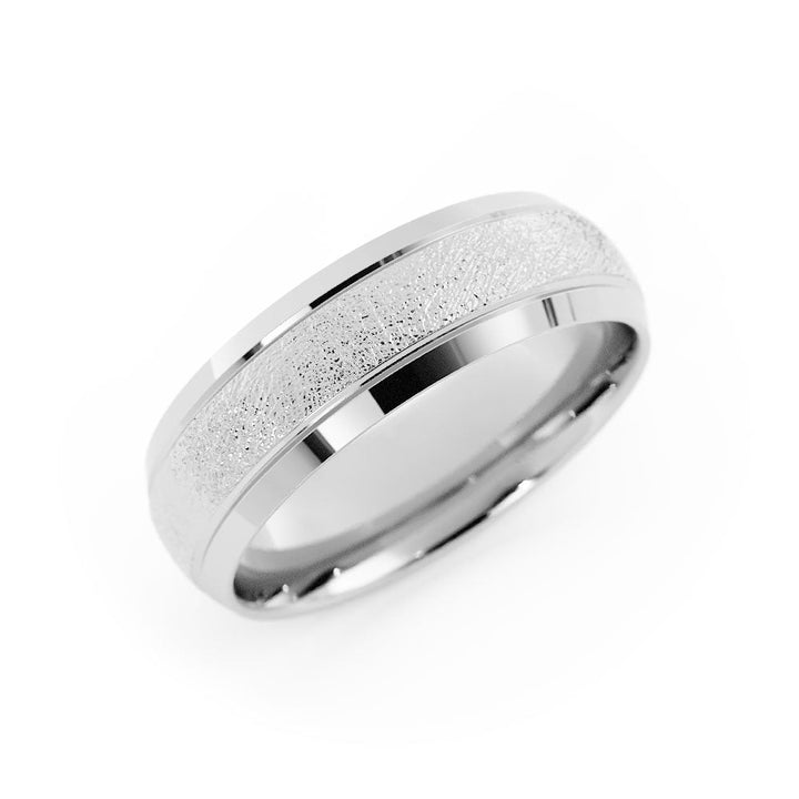 18K White Gold Scratch Domed with Beveled Edge 6mm Wedding Band