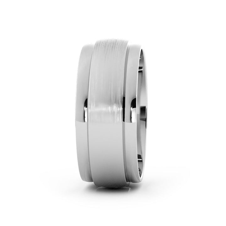 18K White Gold Satin Elevated Center 8mm Wedding Band