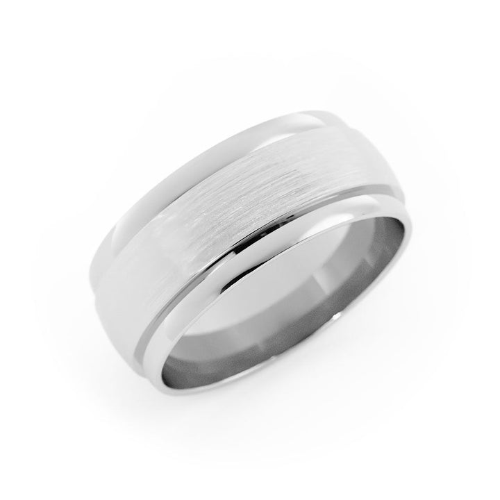 18K White Gold Satin Elevated Center 8mm Wedding Band