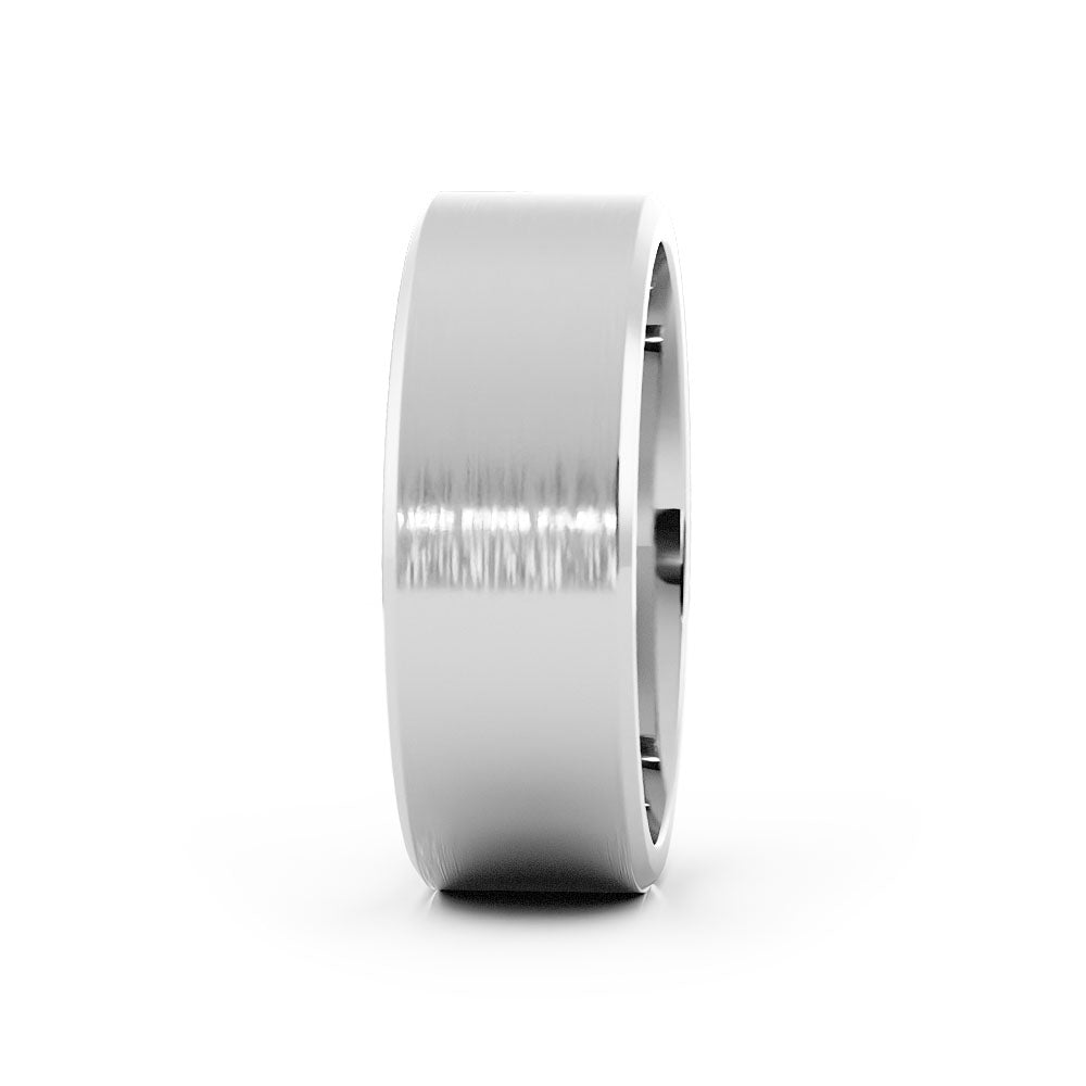 18K White Gold Satin Flat with Slanted Edge 7mm Wedding Band