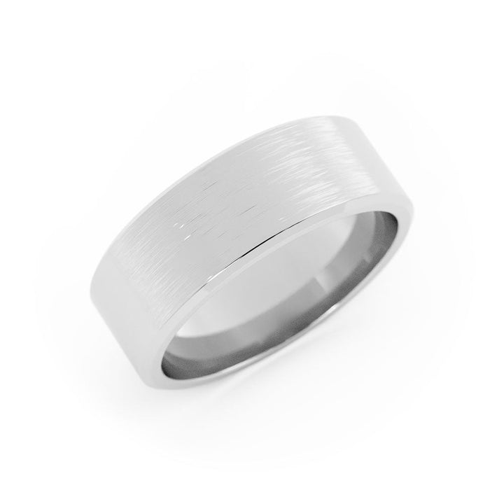 18K White Gold Satin Flat with Slanted Edge 7mm Wedding Band