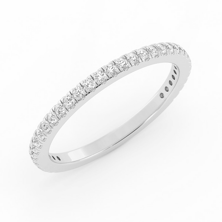 18K White Gold Round Three Quarter Pave Lab Grown Diamond Wedding Band