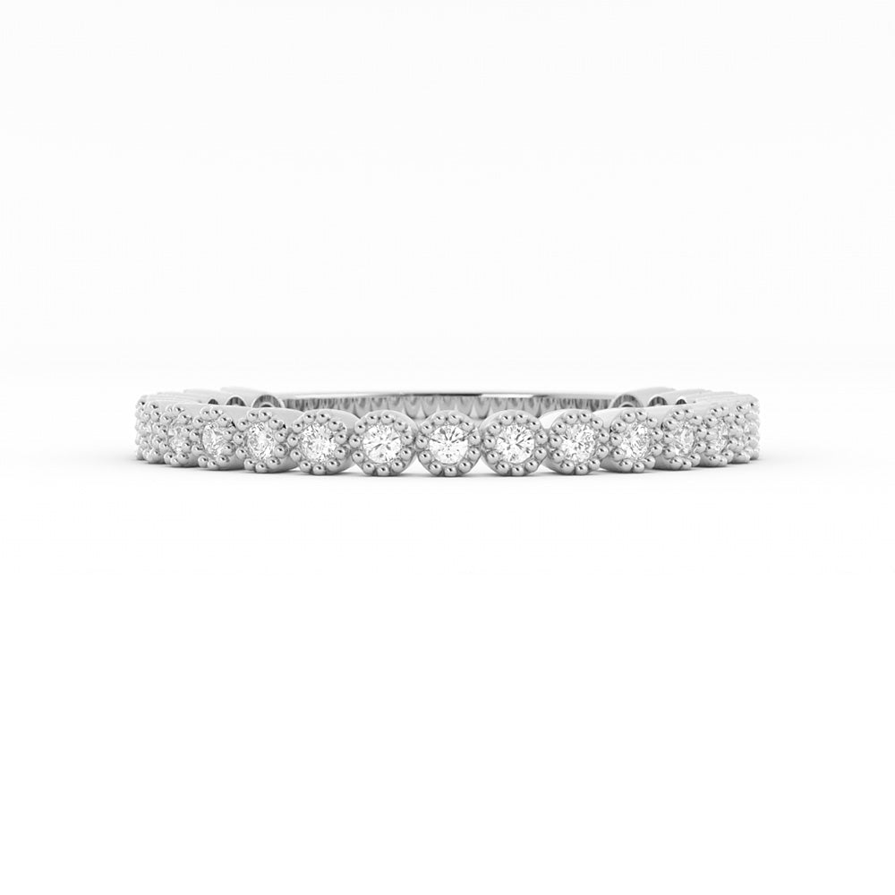 18K White Gold Round Three Quarter Milgrain Lab Grown Diamond Wedding Band