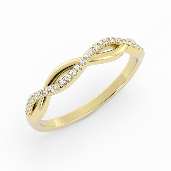 18K Yellow Gold Round Half Shank Wave Pattern Natural Diamond Wedding Band