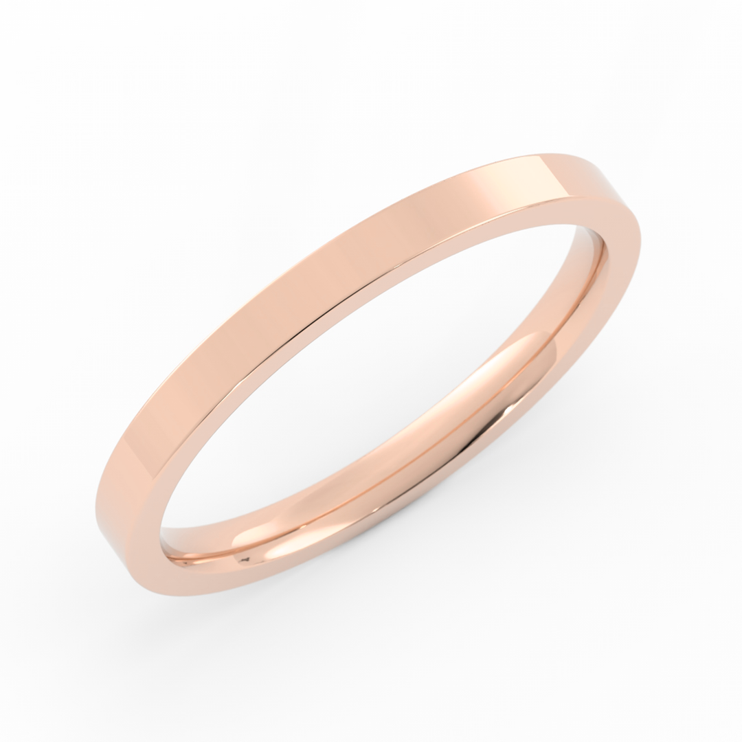 10K Rose Gold High Polish Flat 2mm Wedding Band