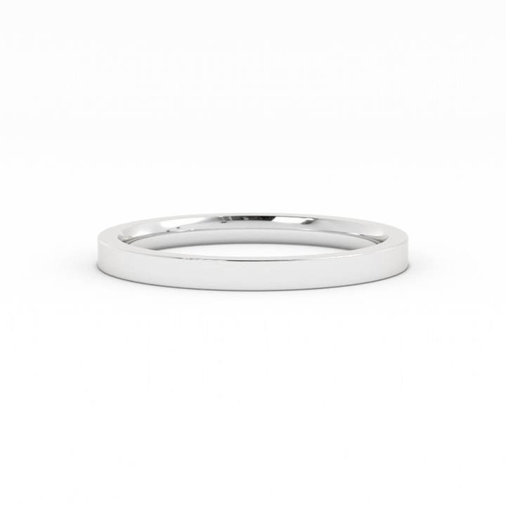 14K White Gold High Polish Flat 2mm Wedding Band