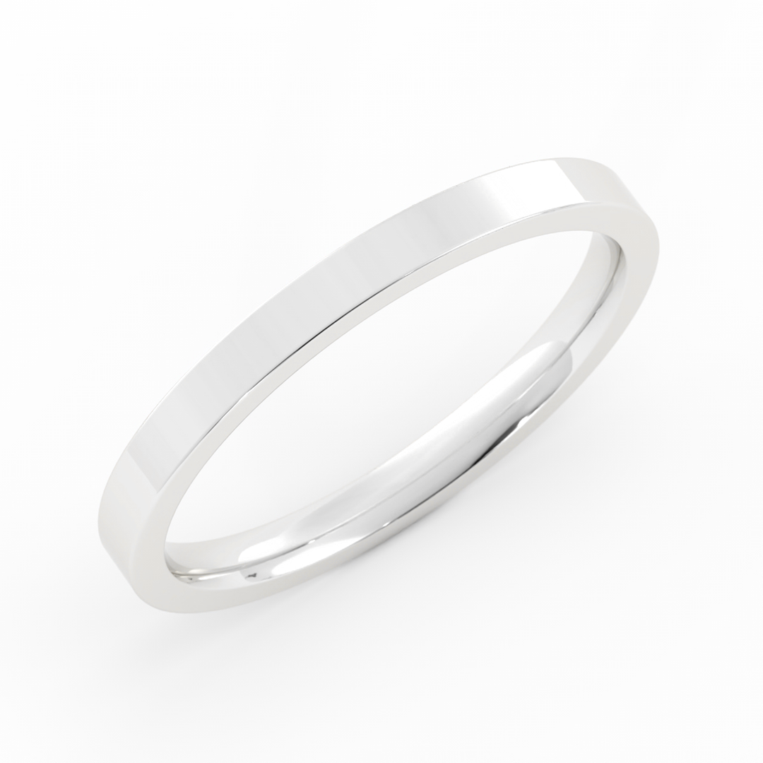 14K White Gold High Polish Flat 2mm Wedding Band