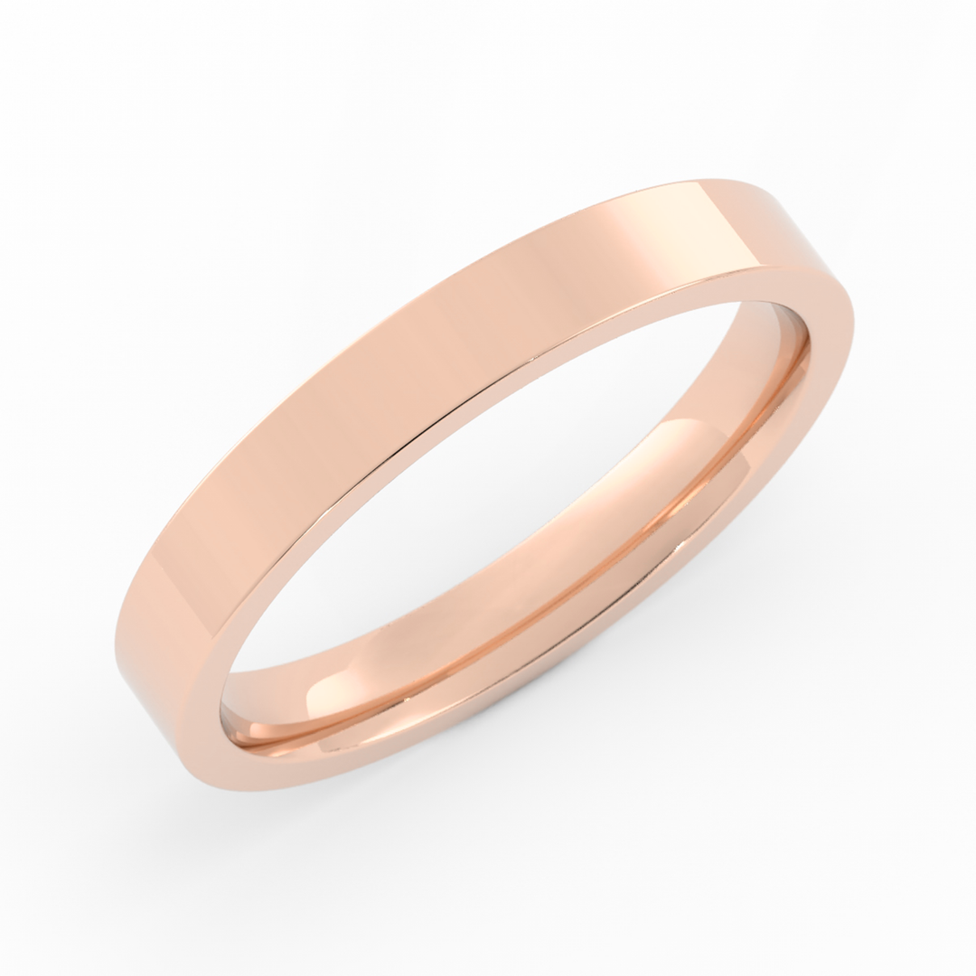 18K Rose Gold High Polish Flat 3mm Wedding Band