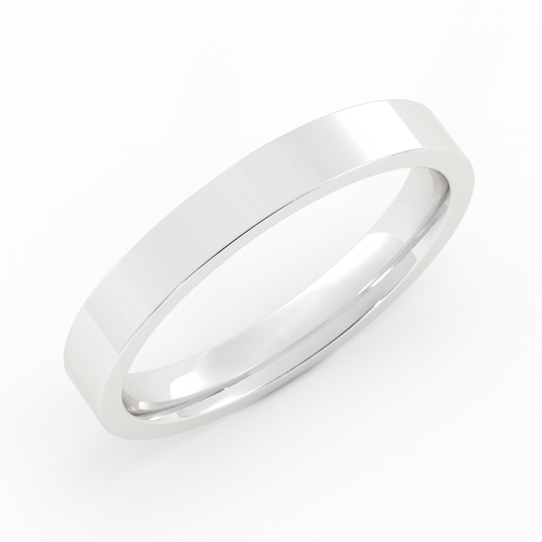 14K White Gold High Polish Flat 3mm Wedding Band