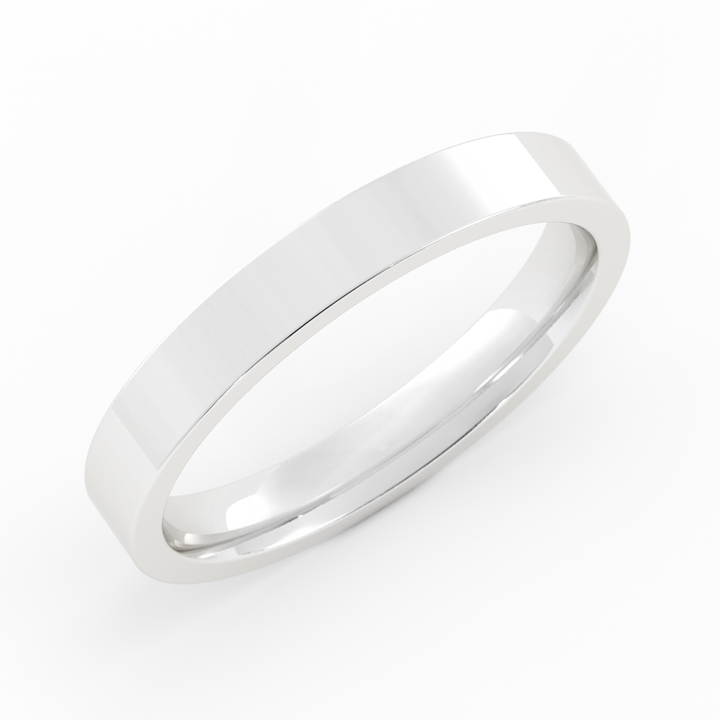 18K White Gold High Polish Flat 3mm Wedding Band