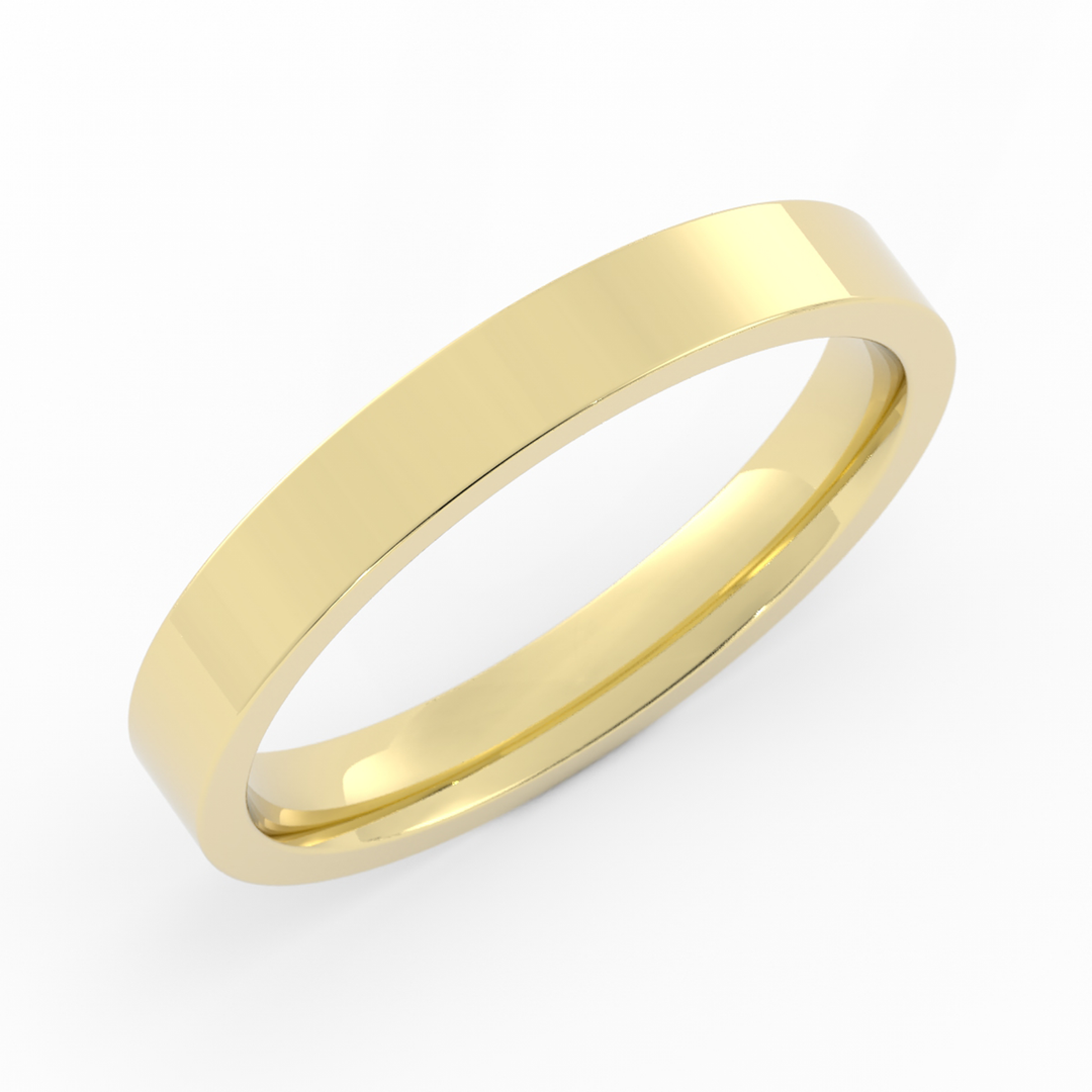 14K Yellow Gold High Polish Flat 3mm Wedding Band