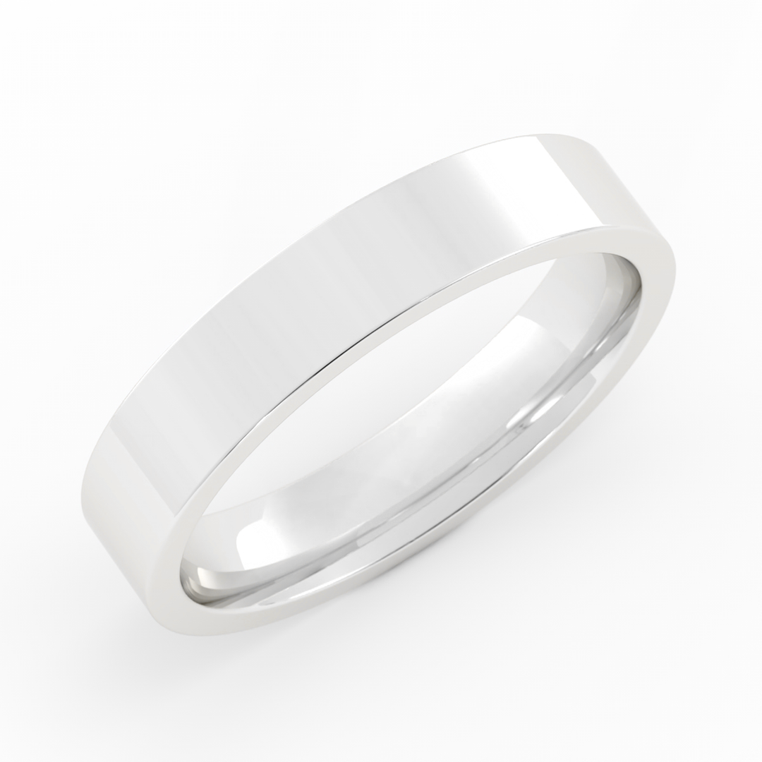 18K White Gold High Polish Flat 4mm Wedding Band