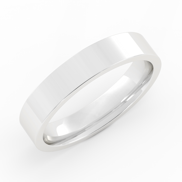 18K White Gold High Polish Flat 4mm Wedding Band