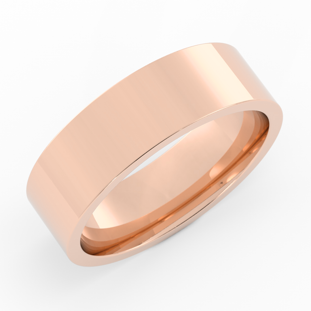 18K Rose Gold High Polish Flat 6mm Wedding Band