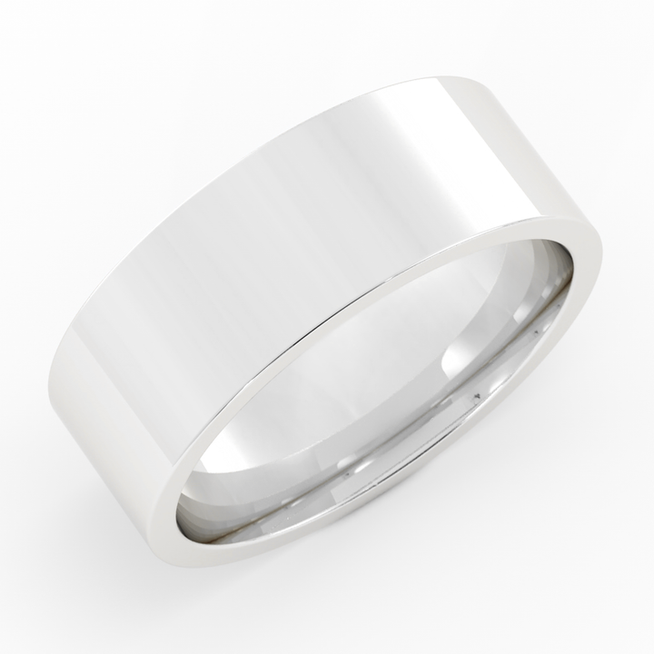 18K White Gold High Polish Flat 7mm Wedding Band