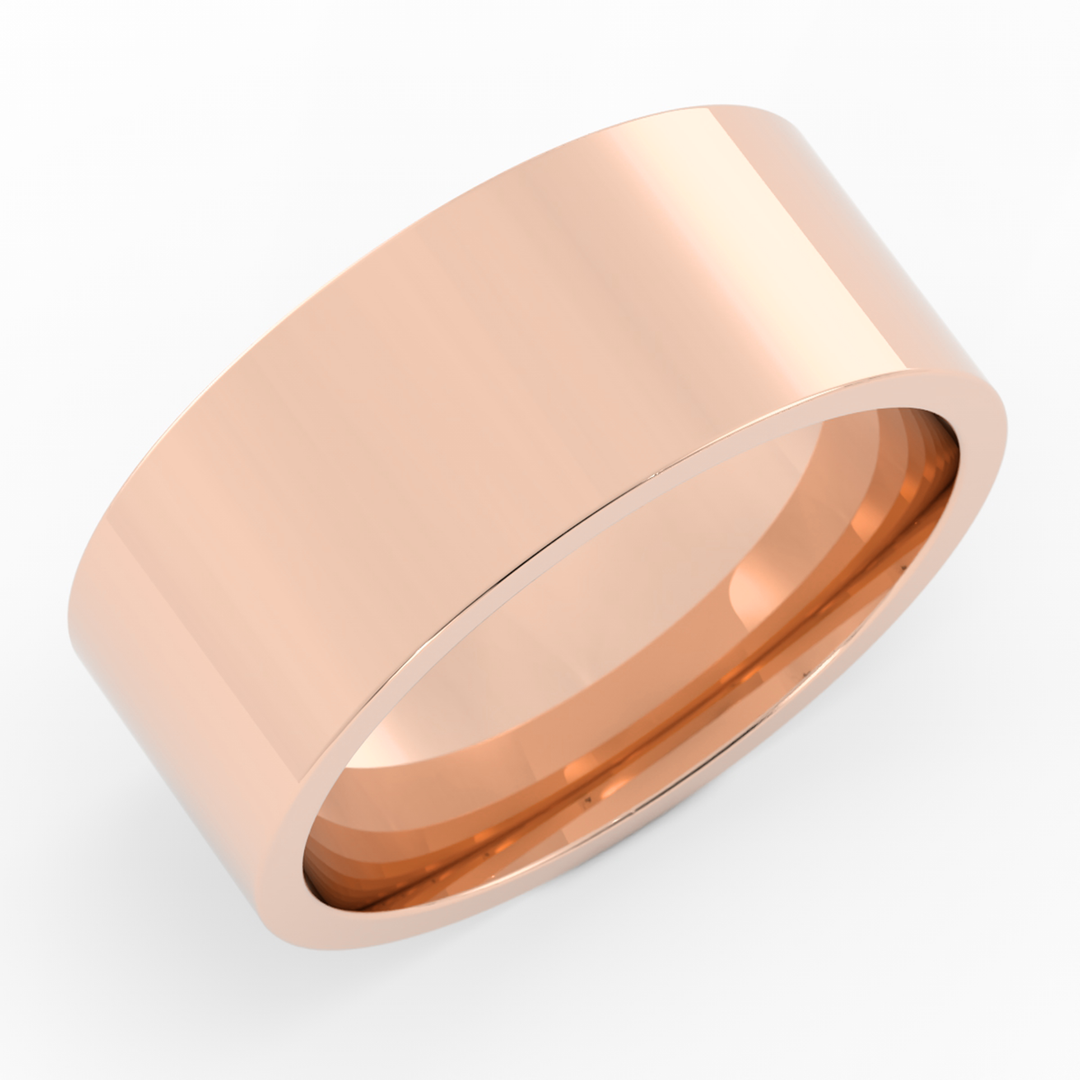 14K Rose Gold High Polish Flat 8mm Wedding Band