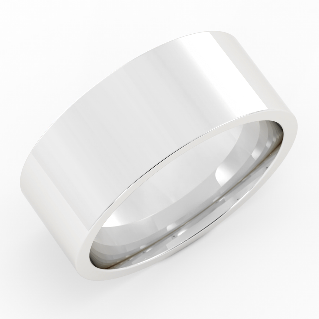 10K White Gold High Polish Flat 8mm Wedding Band