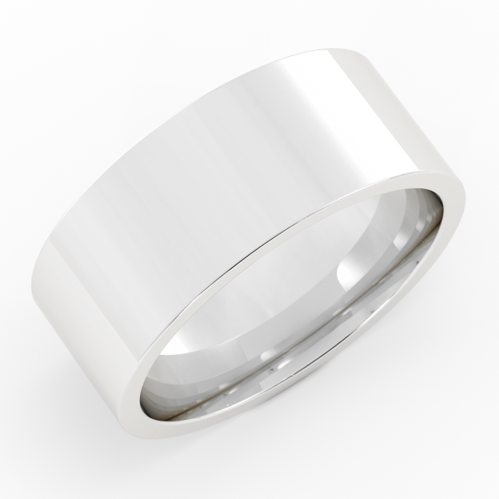 18K White Gold High Polish Flat 8mm Wedding Band