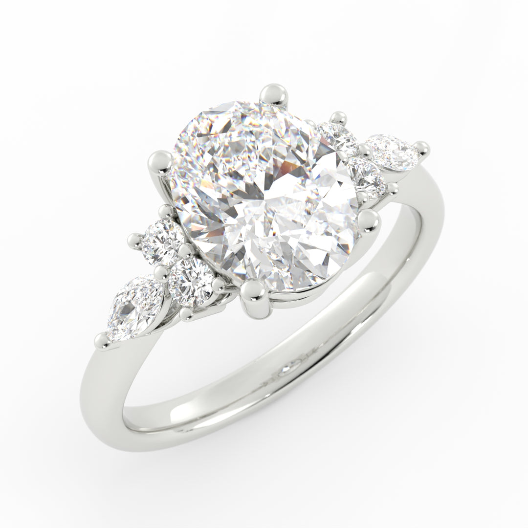 50% Final Payment, 14K White Gold, High Polish, Rhodium Plating, Lab Grown Diamond Center & Melee, Size: 4.50, Custom Ring