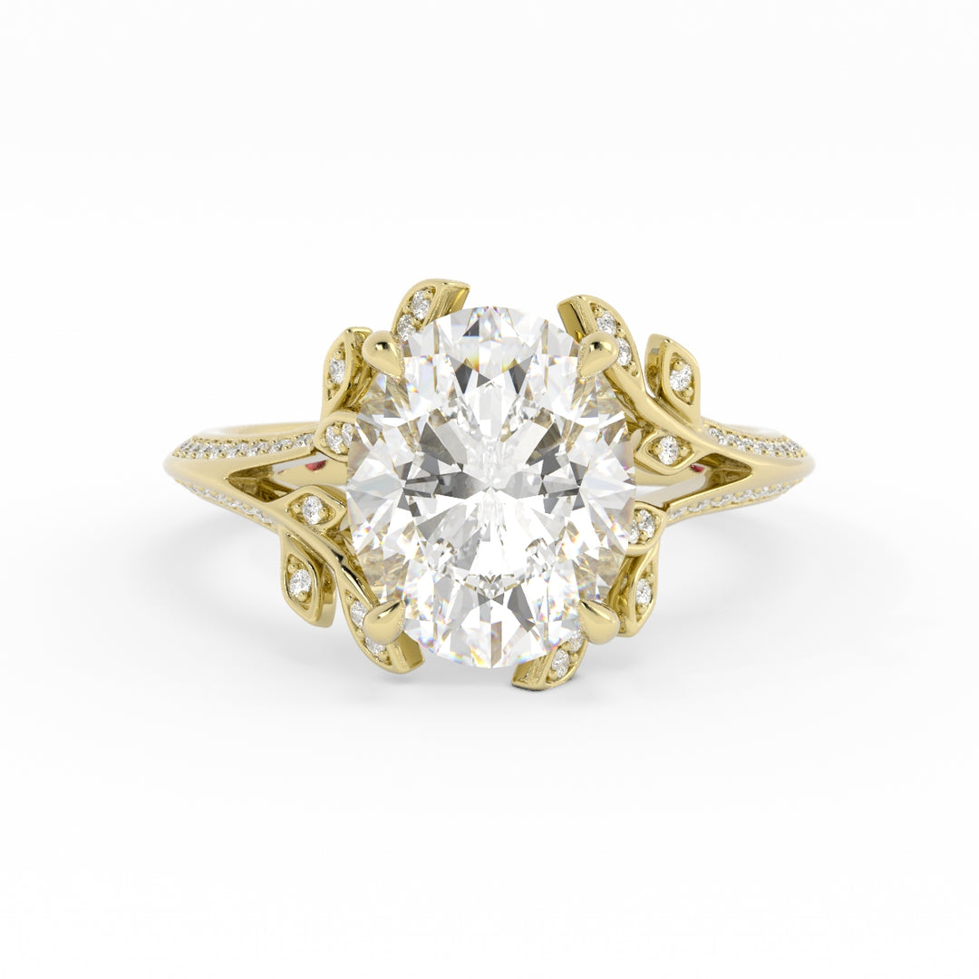 50% Final Payment, 14K Yellow Gold High Polish, Oval Lab Grown Diamond Center, Mixed Melee, Size: 5, Custom Engagement Ring