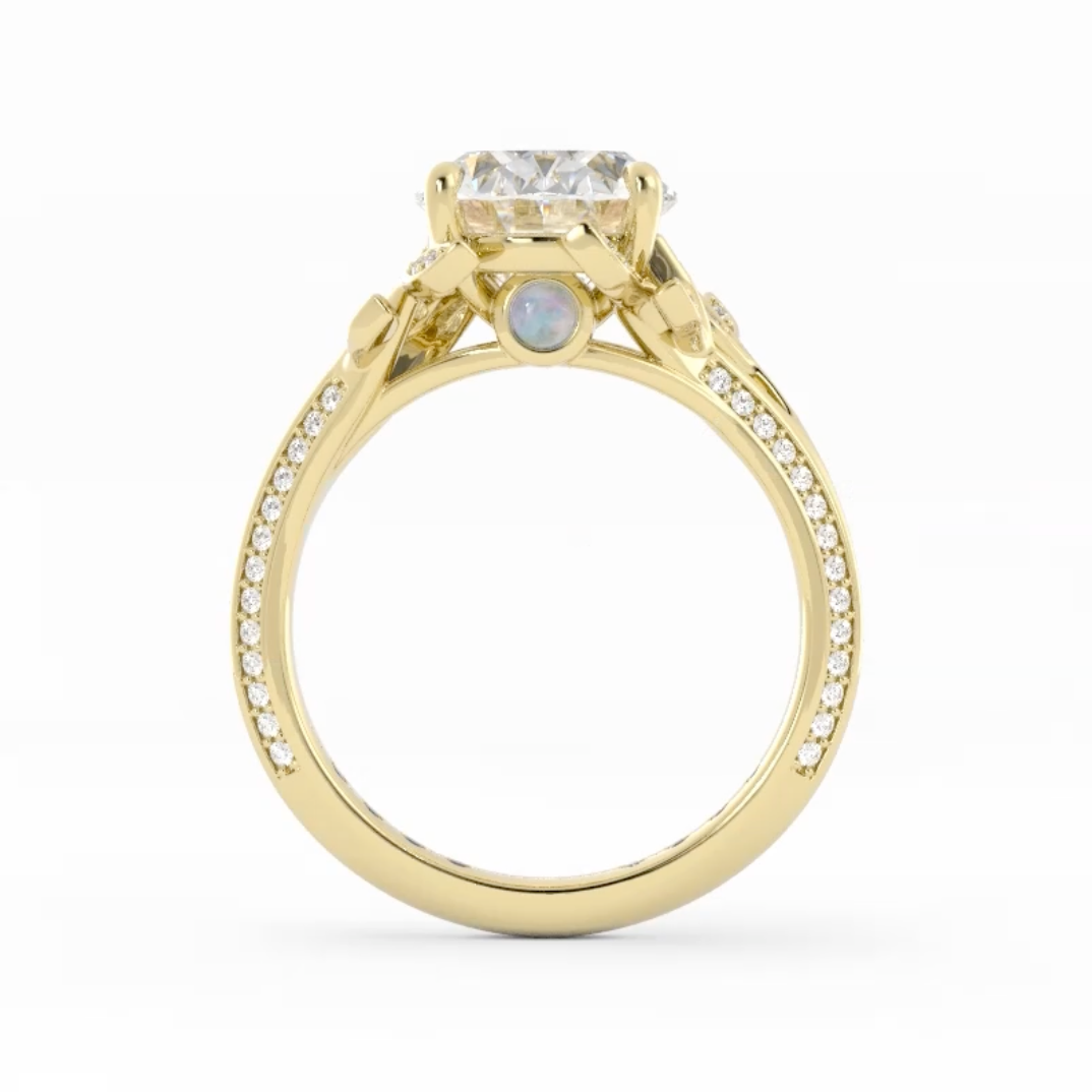 50% Final Payment, 14K Yellow Gold High Polish, Oval Lab Grown Diamond Center, Mixed Melee, Size: 5, Custom Engagement Ring