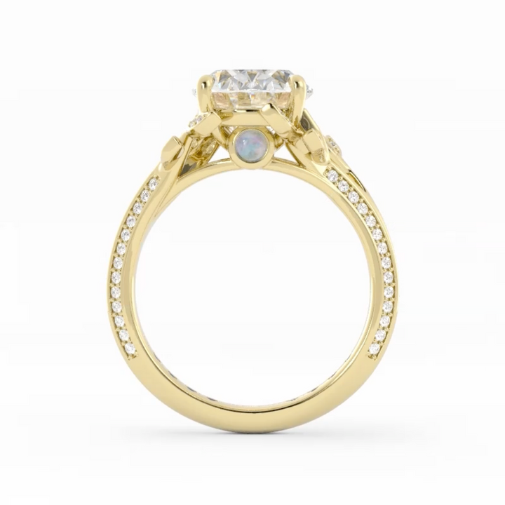 50% Final Payment, 14K Yellow Gold High Polish, Oval Lab Grown Diamond Center, Mixed Melee, Size: 5, Custom Engagement Ring