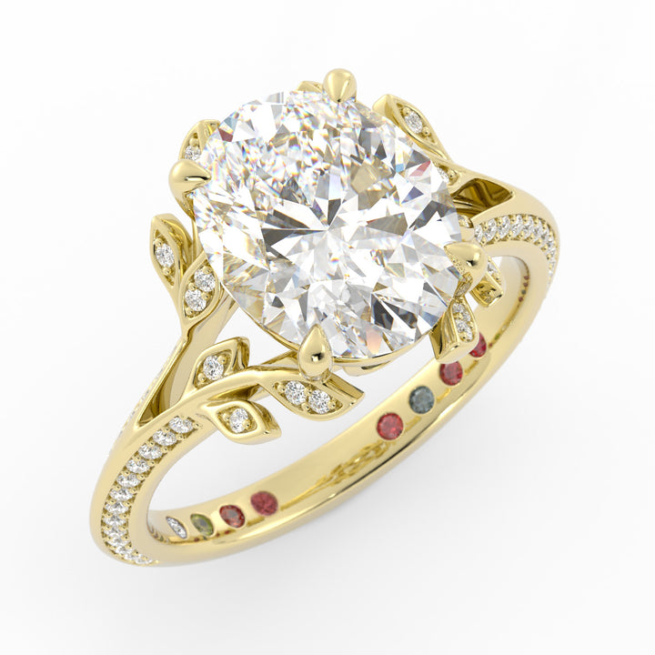 50% Final Payment, 14K Yellow Gold High Polish, Oval Lab Grown Diamond Center, Mixed Melee, Size: 5, Custom Engagement Ring