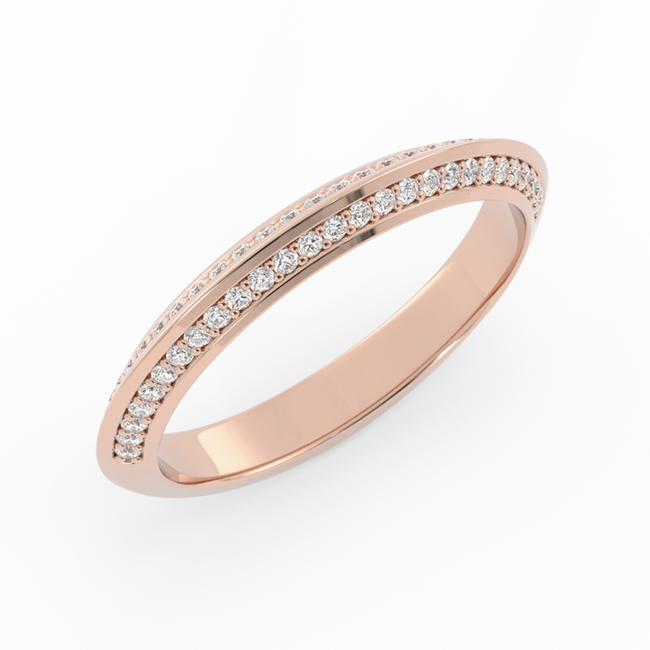 14K Rose Gold Round Double Knife Edge Natural Diamond Wedding Band