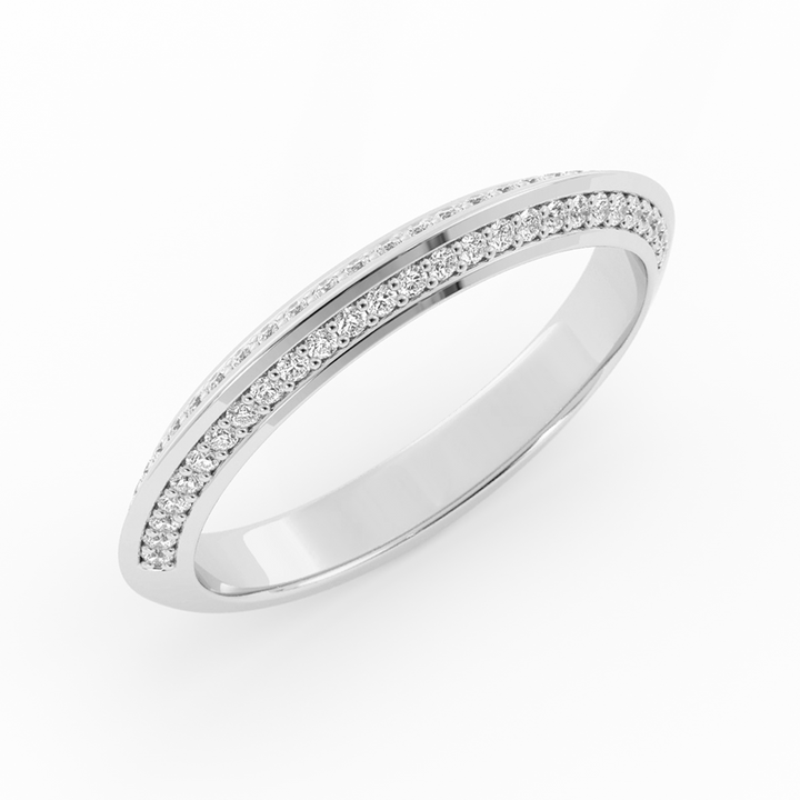 14K White Gold Round Double Knife Edge Natural Diamond Wedding Band