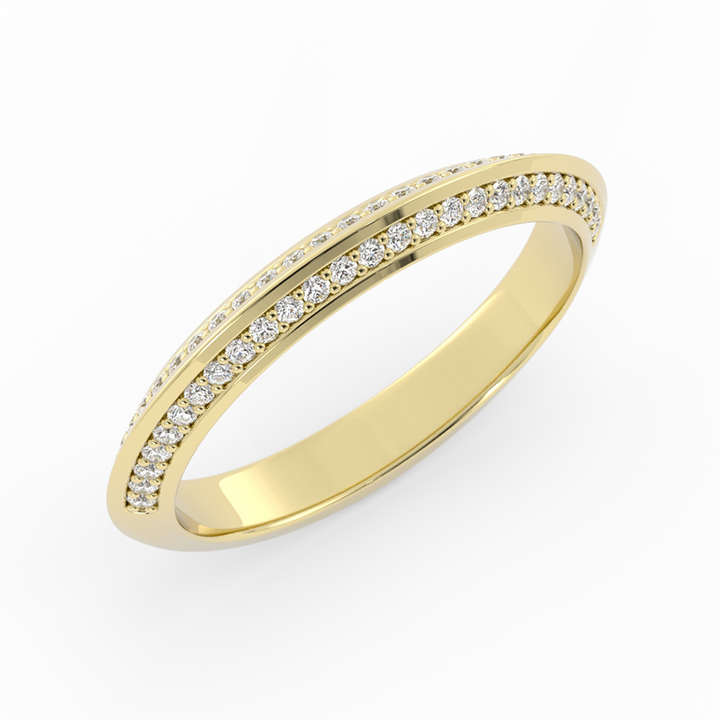 18K Yellow Gold Round Double Knife Edge Natural Diamond Wedding Band