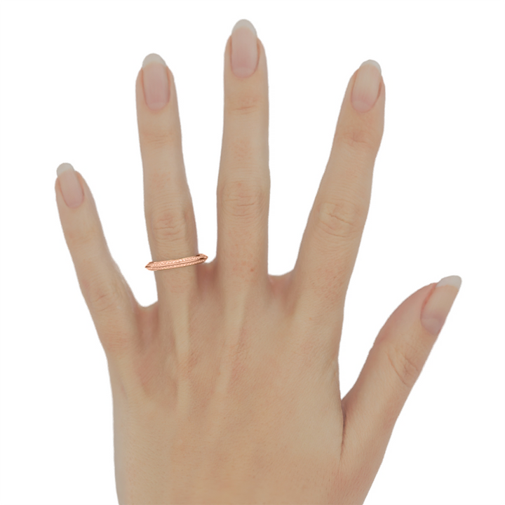 18K Rose Gold Round Double Knife Edge Natural Diamond Wedding Band