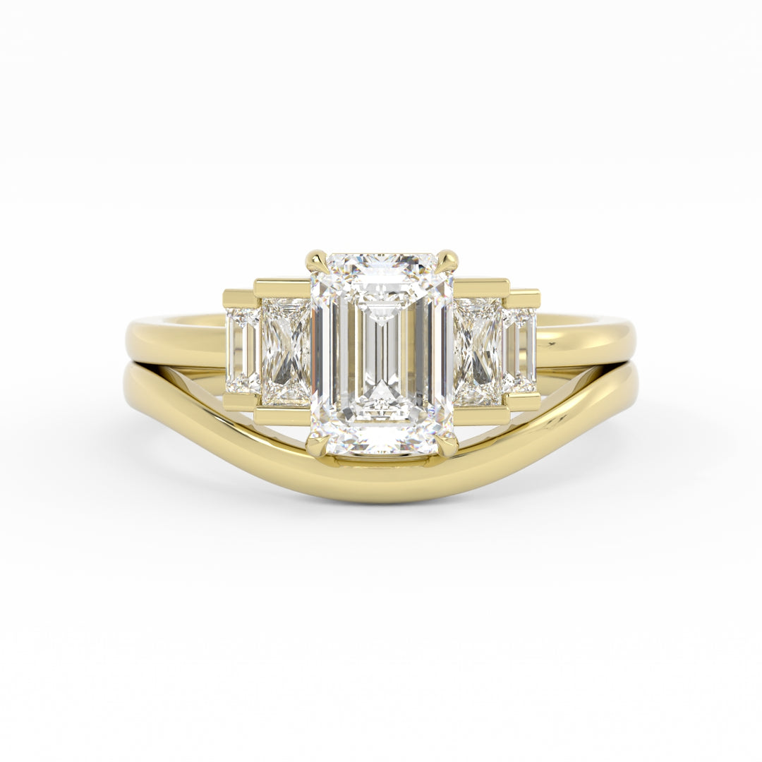 50% Down Payment, 14K Yellow Gold, Emerald Cut Moissanite Center, Moissanite, Sapphire, and Blue Topaz Melee, Custom Wedding Set