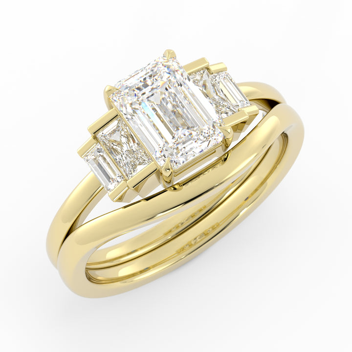 Final Payment, 14K Yellow Gold, Emerald Cut Moissanite Center, Moissanite, Sapphire, and Blue Topaz Melee, Custom Wedding Set