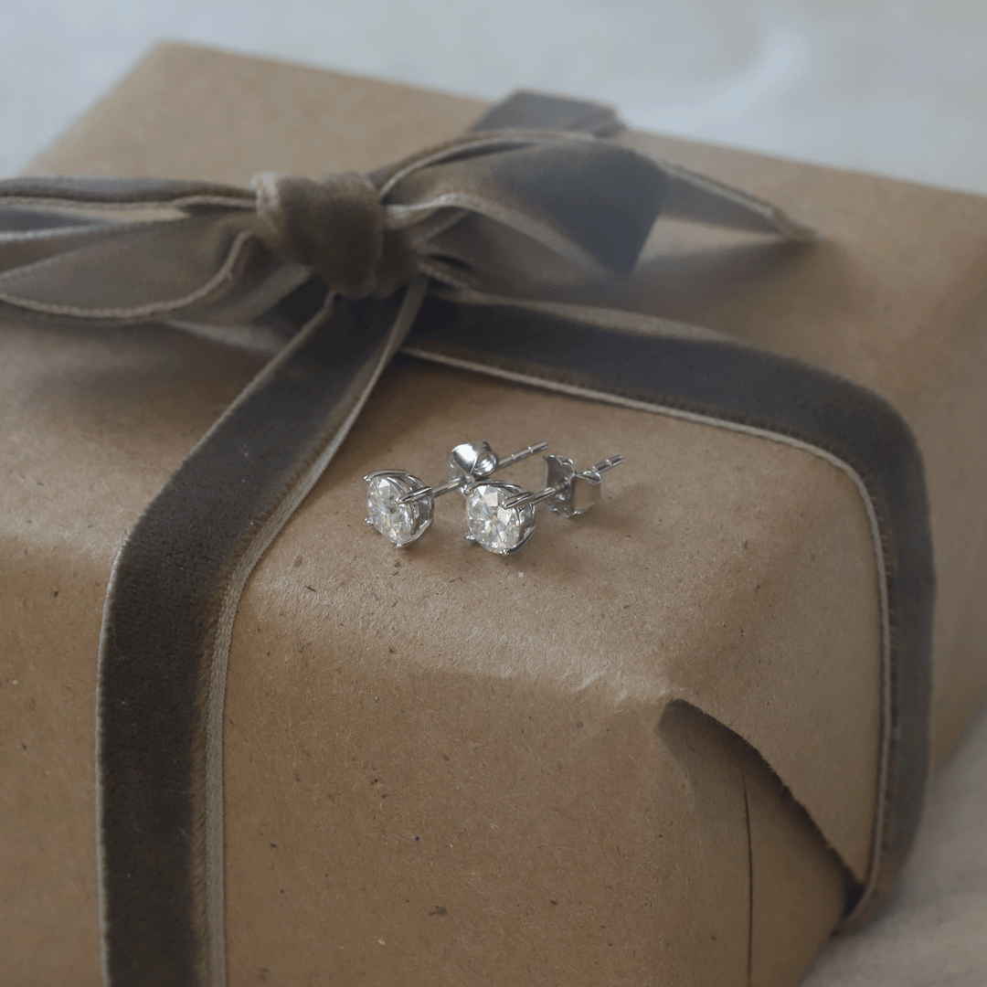 18K White Gold Plated Moissanite Stud Earrings