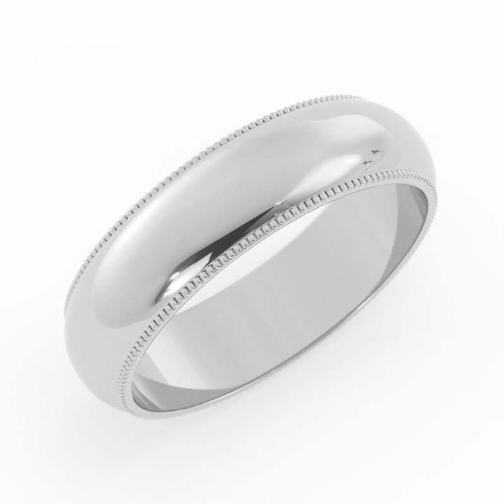 10K White Gold High Polish Milgrain 6mm Wedding Band