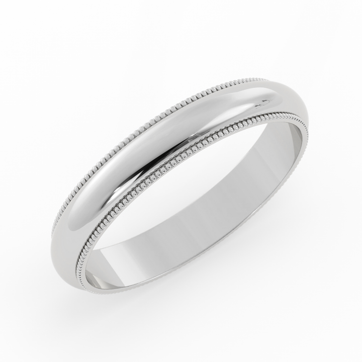 14K White Gold High Polish Milgrain 4mm Wedding Band