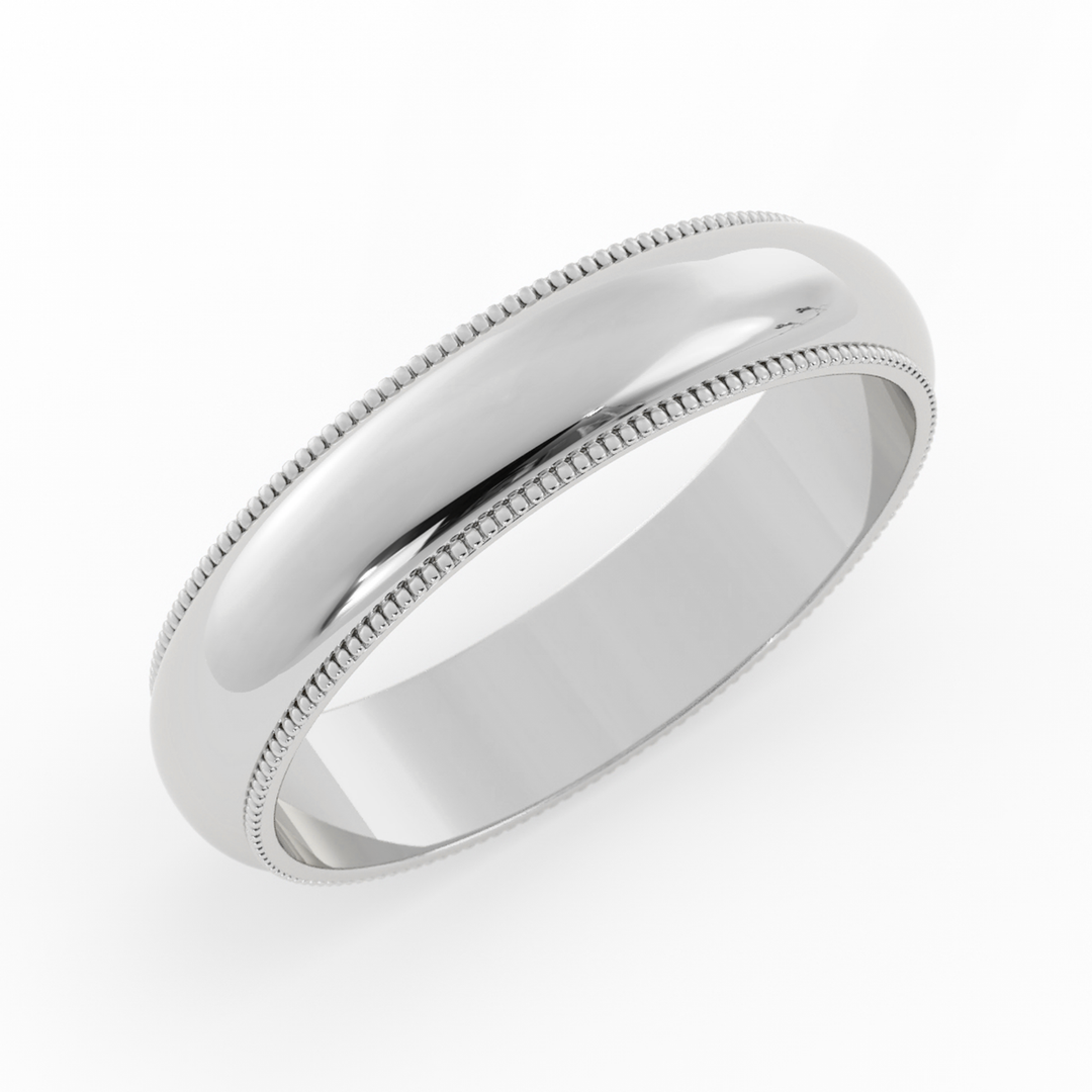 18K White Gold High Polish Milgrain 5mm Wedding Band