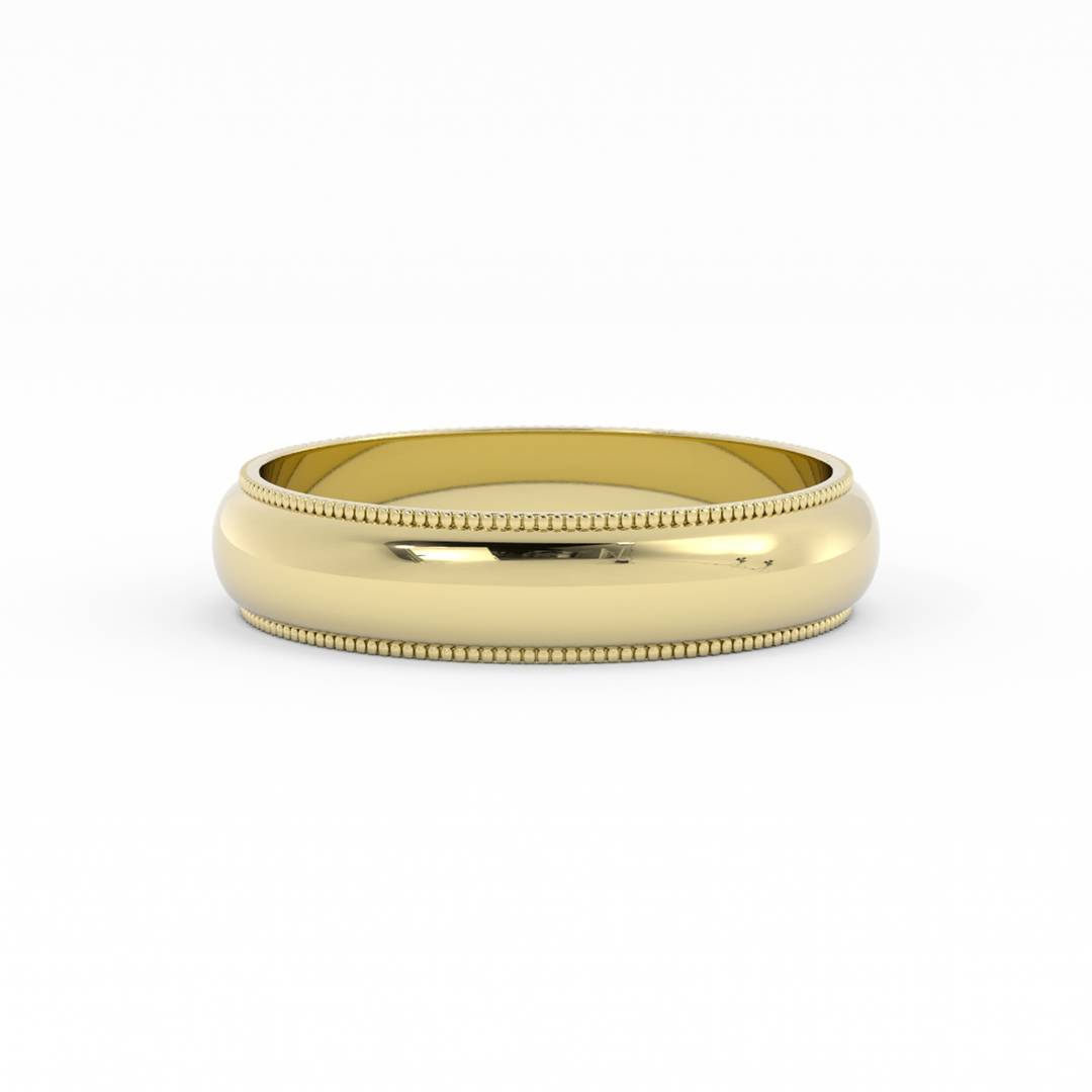 14K Yellow Gold High Polish Milgrain 5mm Wedding Band