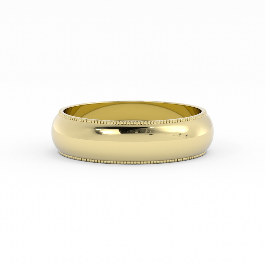 18K Yellow Gold High Polish Milgrain 6mm Wedding Band