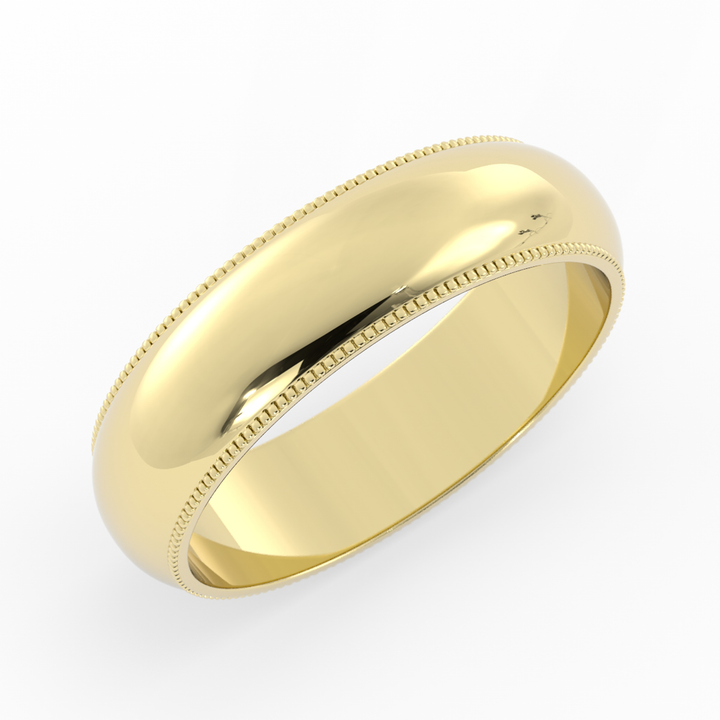 18K Yellow Gold High Polish Milgrain 6mm Wedding Band