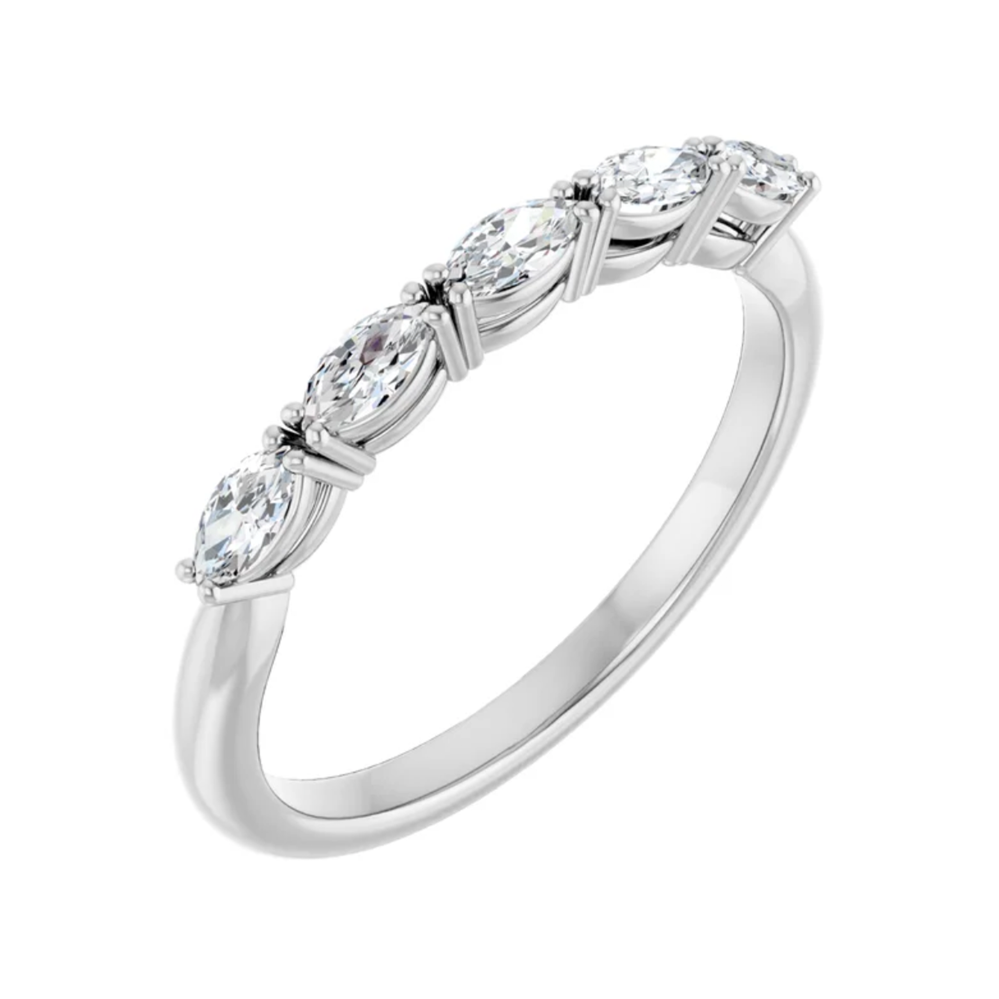 95/5 Platinum Five Stone Marquise Stackable Wedding Band