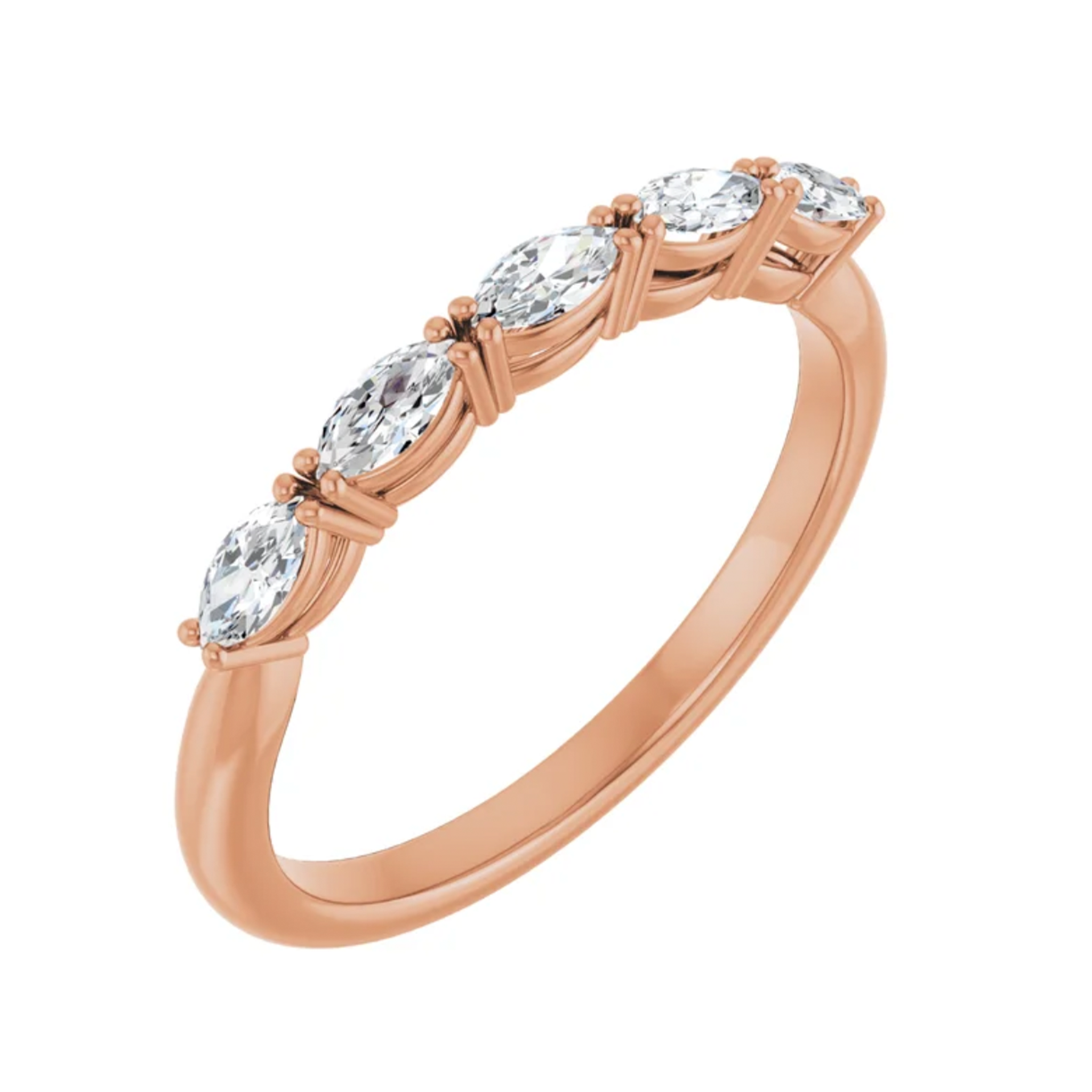 14K Rose Gold Five Stone Marquise Stackable Wedding Band